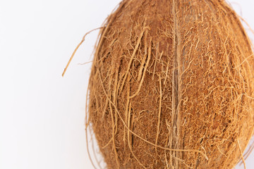 Whole coconut isolated, exotic fruit for cocktail, white background