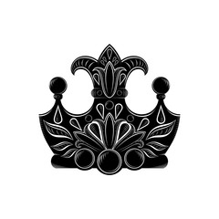 royal crown in vintage and rococo style, with engraving and floral ornaments, isolated vector illustration on white background