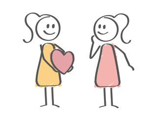 Stick Figure - love - woman giving woman a heart
