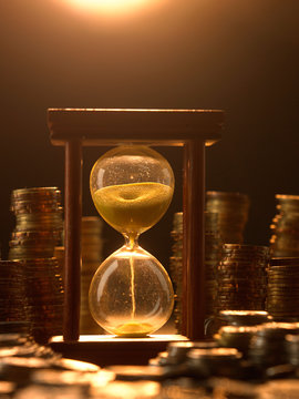 coins and hourglass