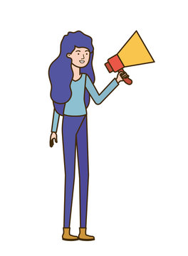 young woman with megaphone in the hand