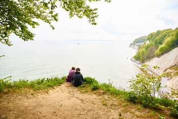 tourists looking out to sea in Jasmund National Park                              