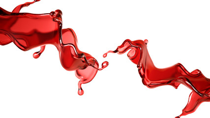 Obraz na płótnie Canvas A splash of a transparent red liquid on a white background. 3d illustration, 3d rendering.