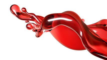 A splash of a transparent red liquid on a white background. 3d illustration, 3d rendering.