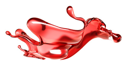 A splash of a transparent red liquid on a white background. 3d illustration, 3d rendering.