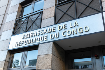 Fototapeta na wymiar Exterior of the Embassy of the Republic of the Congo, Ambassade de la Réplubique Démocratique du Congo in Berlin, Germany