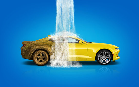 Car wash, car wash foam water, Dirty car wash in action - Image