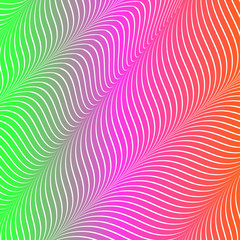 Abstract acid color wavy background, optical art, opart striped. Neon gradient