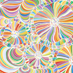 Fototapeta na wymiar Vector doodle outline abstract ornamental flowers stripe background