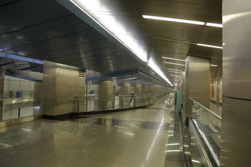 Interior of a deserted metro station 