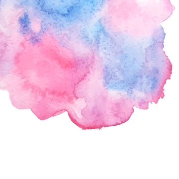 Abstract Painting Pink Blue Paint Spots White.  Watercolor paint background with white. design of backdrop. Pink and blue watercolor on a white background.