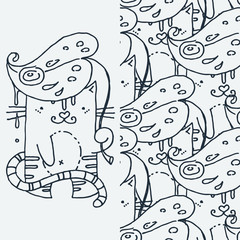 Set of cute cartoon animal and seamless pattern. Vector clip art illustration for children design, cards, prints, coloring books