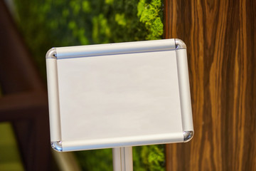 Blank information pointer. Close up. Advertising