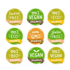 Fototapeta na wymiar Vegan, healthy food illustrations set for cafe, restaurant badges, tags, packaging. Vector eco, organic, bio logos or stickers