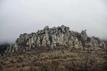 Fototapeta na wymiar Scenic rocky ridge in the mountains in spring