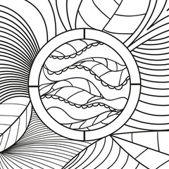 Square intricate pattern. Hand drawn mandala on isolated background. Design for spiritual relaxation for adults. Doodle for work. Black and white illustration for coloring