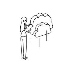 businesswoman worker with cloud computing