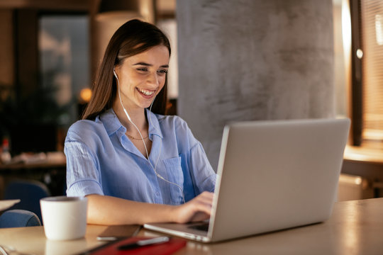 Businesswoman in having a video call on laptop.