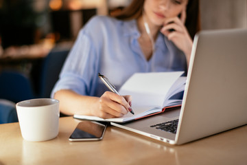 Businesswoman in having a video call on laptop.
