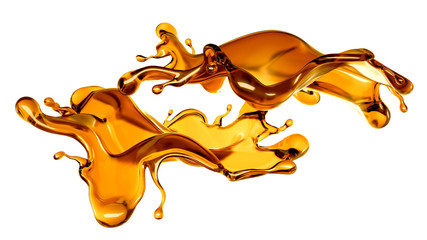 Fototapeta na wymiar Splash of a transparent orange liquid on a white background. 3d illustration, 3d rendering.