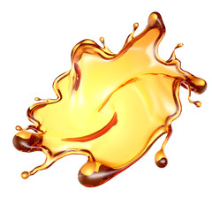 Splash of a transparent orange liquid on a white background. 3d illustration, 3d rendering.