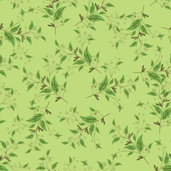 seamless hand draw thin branches and leaf pattern