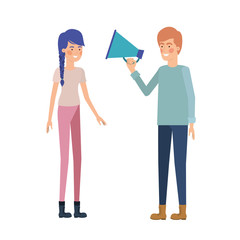 young couple in with megaphone in the hand