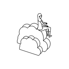 businesswoman worker with cloud computing