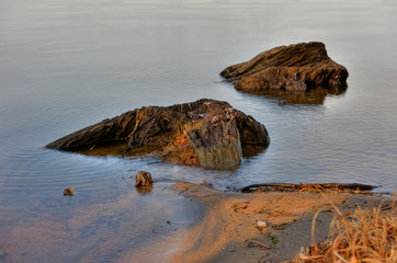Sandy river bank with interesting sand ripples.  Clean and clear water.  Some washed out roots. ...