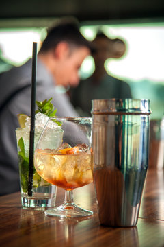 mojito,cognac and blody mary on the bar