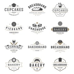 Bakery shop labels and badges design templates set vector, pastry food or bake house logos.