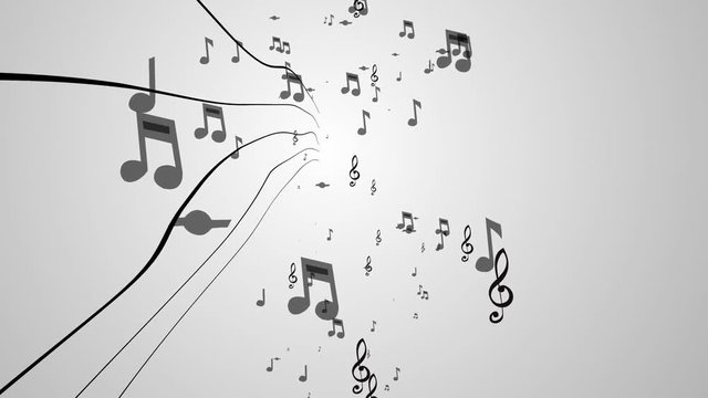 Music notes flowing on white background. Seamless animation. HD 1080.