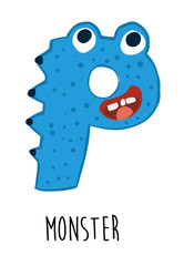 P letter cute monster vector design