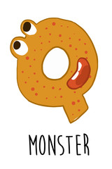Q letter cute monster vector design
