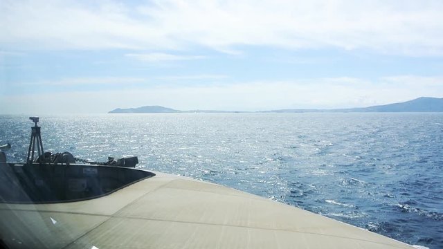 Algeciras, Spain: view on North Africa shores from front of a ferryboat crossing towards Morocco or Ceuta enclave the Gibraltar strait on the Mediterranean sea 