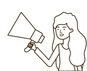 young woman with megaphone in the hand