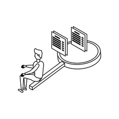 businessman worker with magnifying glass and documents