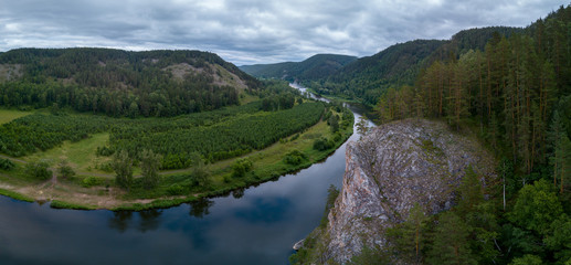 Fototapeta na wymiar Aerial view of the river of Belaya and Ural Mountains, Russia