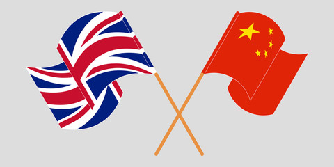 Crossed and waving flags of the UK and China