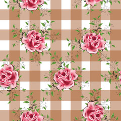 seamless flower branches and leaf plaid pattern