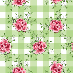 seamless flower branches and leaf plaid pattern