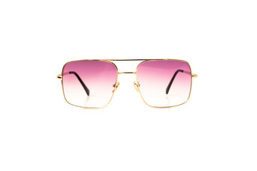 Isolated Pink Gradient Flat Top Trapezoidal Aviator Sunglasses with Thin Frame, Front View