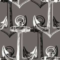 Seamless pattern with anchors. Hipster background. Drawing by hand in vintage style. Stylish background in a marine style. © RantGoil