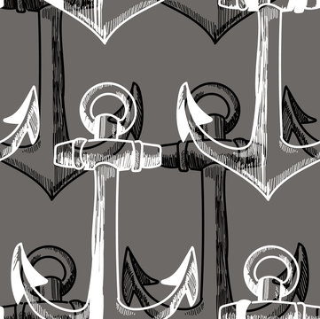 Seamless pattern with anchors. Hipster background. Drawing by hand in vintage style. Stylish background in a marine style.