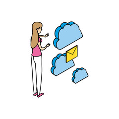 businesswoman worker with cloud computing and envelope