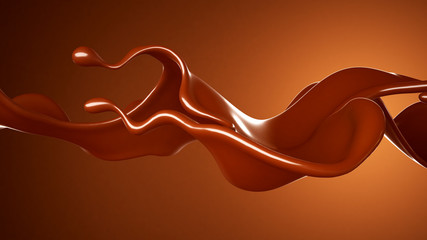 A beautiful splash of chocolate on a brown background. 3d illustration, 3d rendering.