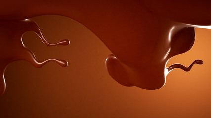 A beautiful splash of chocolate on a brown background. 3d illustration, 3d rendering.