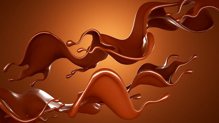 A beautiful splash of chocolate on a brown background. 3d illustration, 3d rendering.