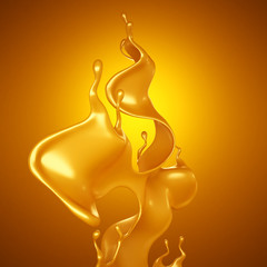Bright yellow background with a splash of caramel. 3d illustration, 3d rendering.