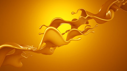 Bright yellow background with a splash of caramel. 3d illustration, 3d rendering.